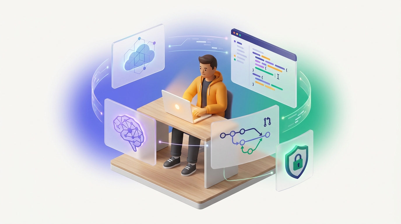 Developer using AI-guided hands-on cloud labs on SkillMeUp.ai — Azure, Copilot, GitHub, Claude and OpenAI